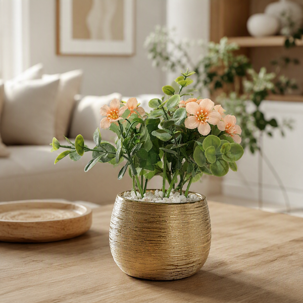 Pot Doré avec Fleurs Artificielles