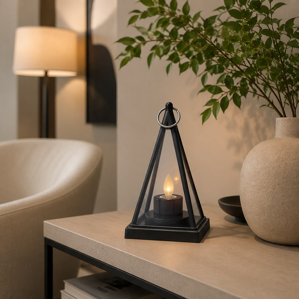 Lanterne Décorative LED Flamme – Noir Mat