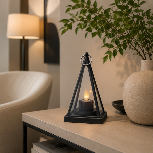Lanterne Décorative LED Flamme – Noir Mat