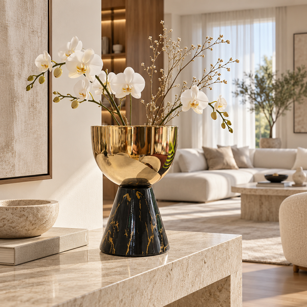 Vase Décoratif Noir & Doré – Éclat Majestueux