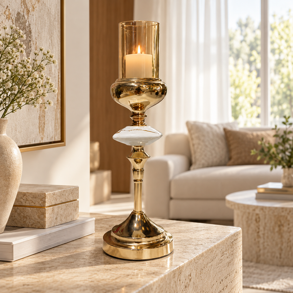 Bougeoir Élancé Doré & Verre Ambré – Éclat Royal
