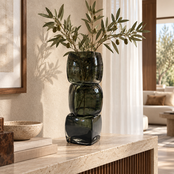 Vase Sculptural en Verre Fumé