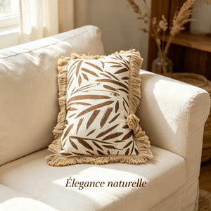 Coussin décoratif en lin et jute avec motif abstrait brun