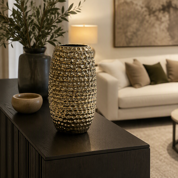 Textured Gold Oval Decorative Vase
