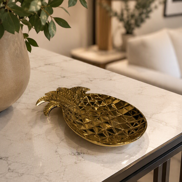 Plateau décoratif Ananas Doré – Élégance Tropicale