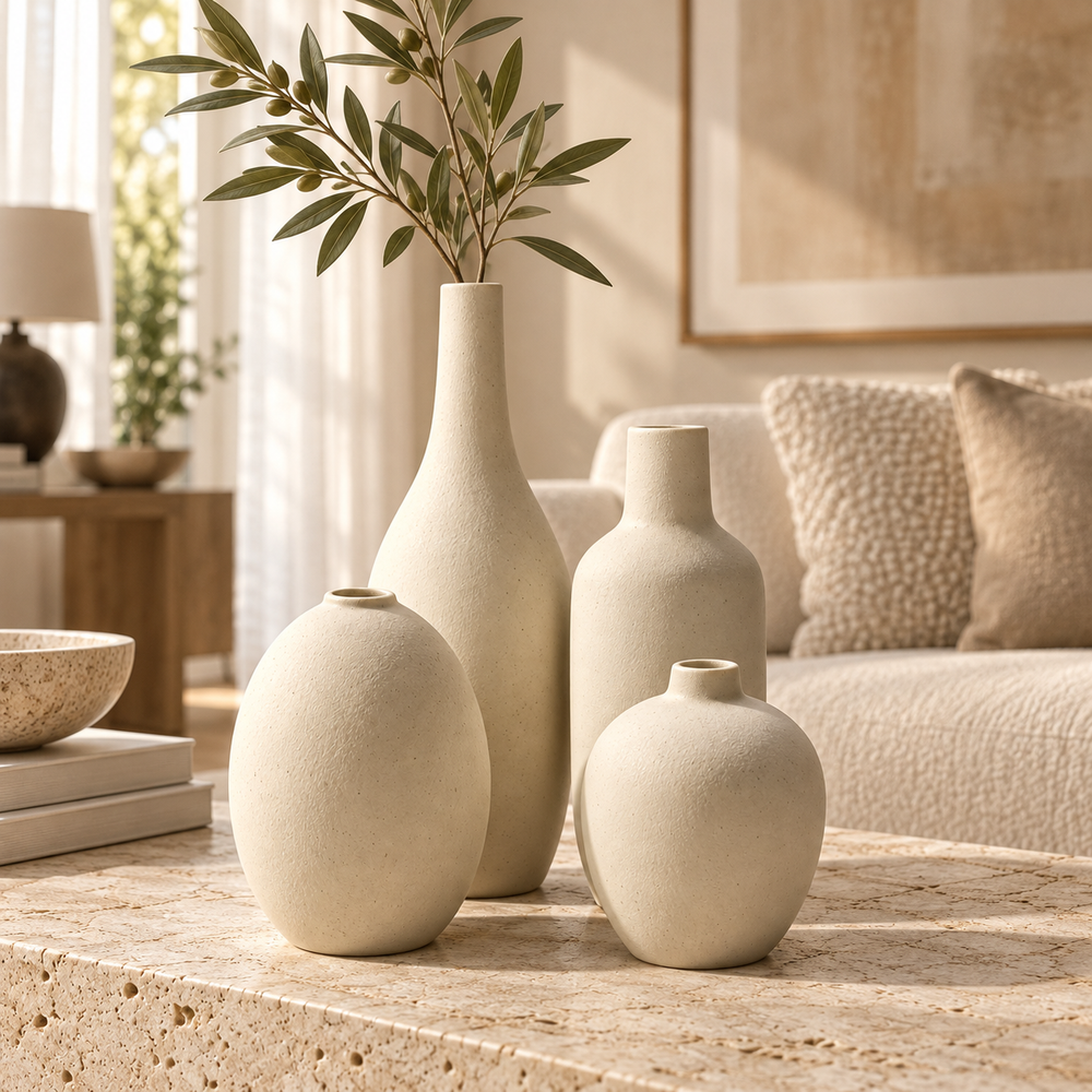 Collection de 4 Vases Ivoire – Formes Minimalistes