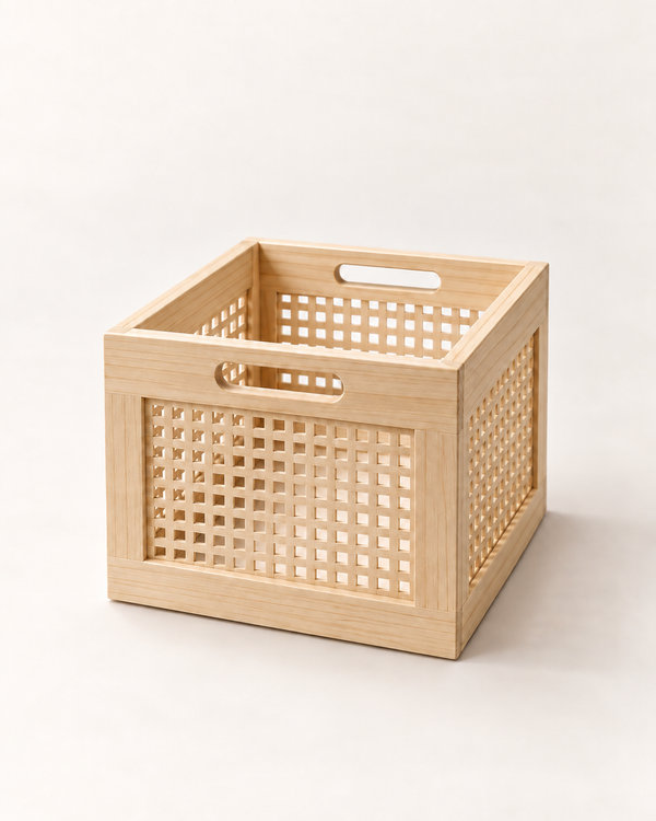 Caisse de rangement ajourée en bois naturel – 2 formats