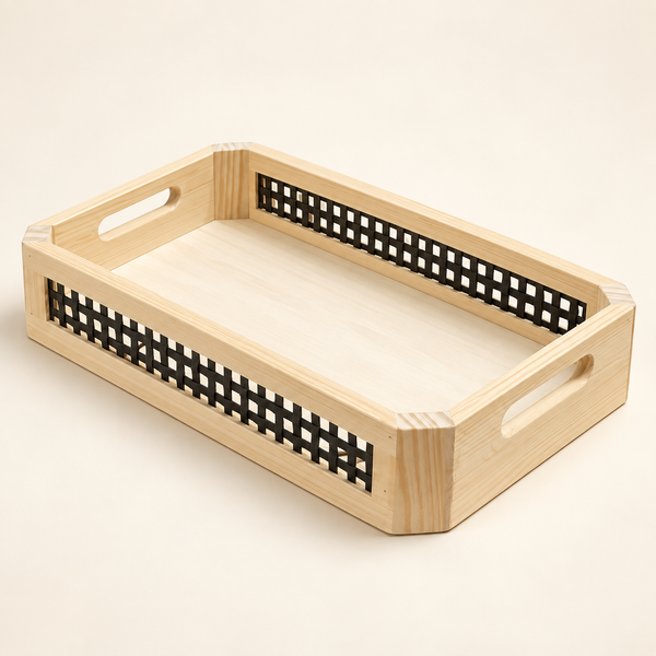 Plateau de Service Bois & Rotin – 3 Formats