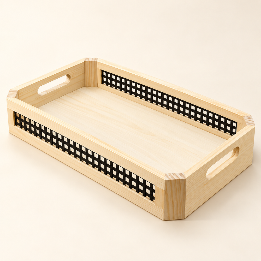 Plateau de Service Bois & Rotin – 3 Formats