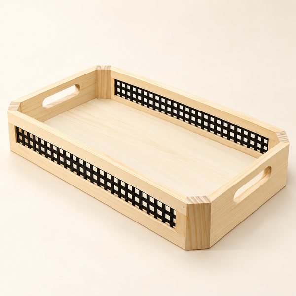 Plateau de Service Bois & Rotin – 3 Formats
