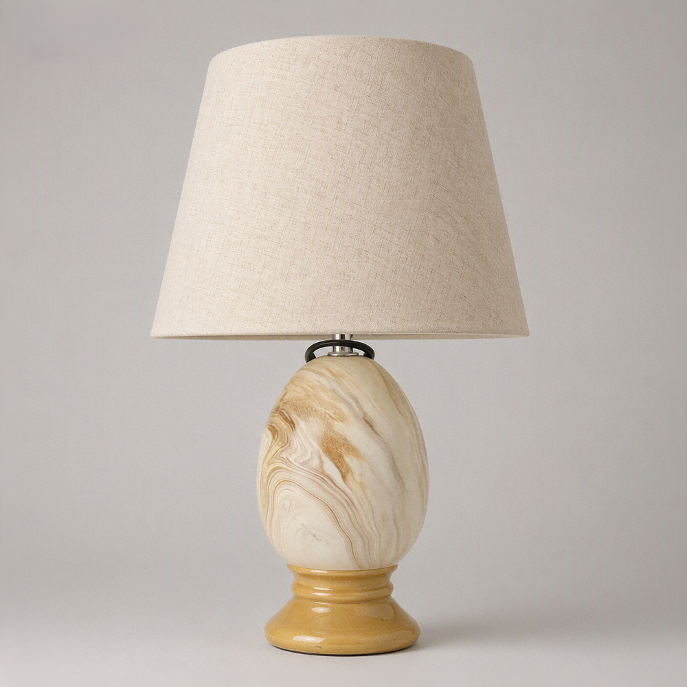 Lampe de Table en Céramique Marbrée et Base Dorée