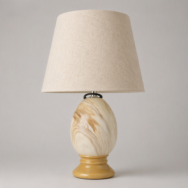 Lampe de Table en Céramique Marbrée et Base Dorée