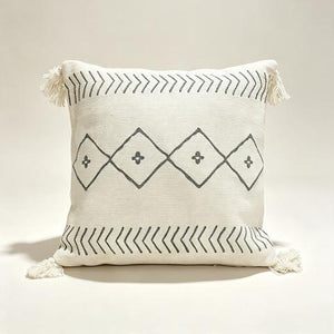 Coussin décoratif écru à motifs chevrons et losanges anthracite