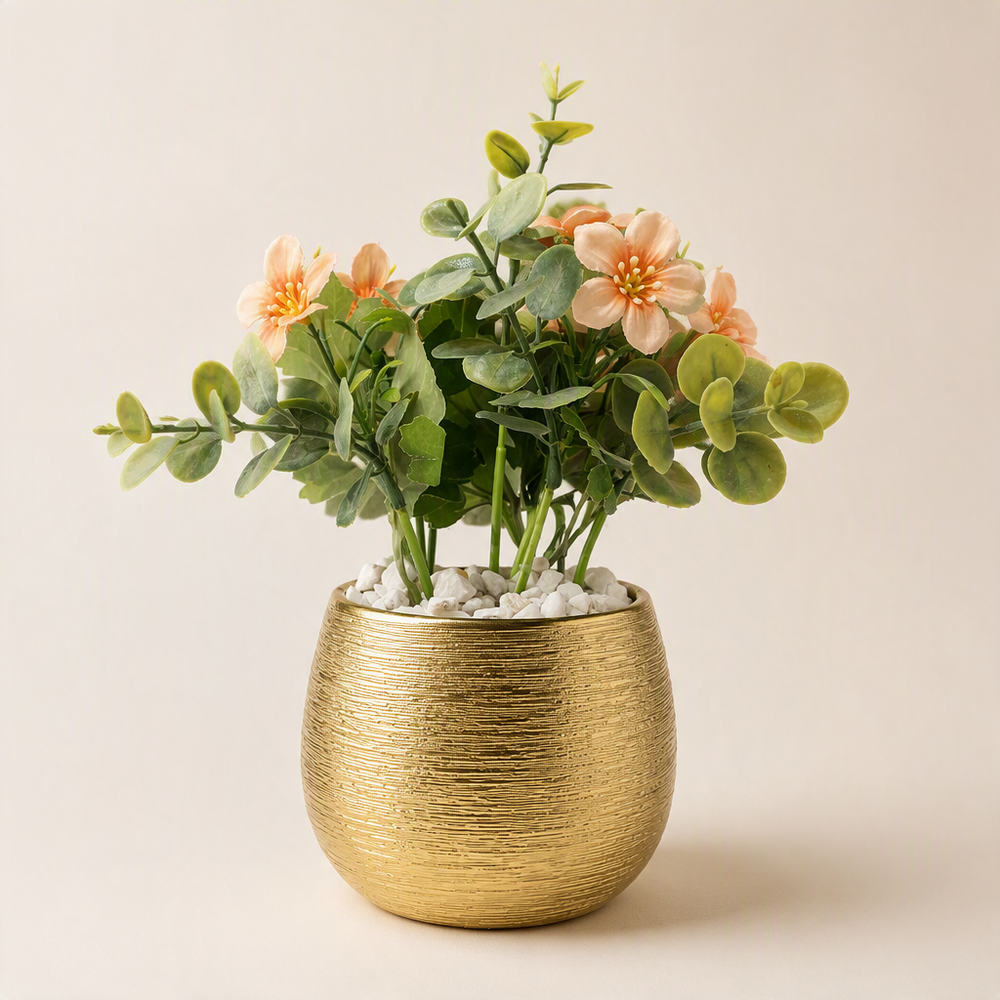 Pot Doré avec Fleurs Artificielles