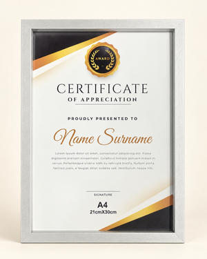 Cadre Certificat A4 Argenté – 21 × 30 cm