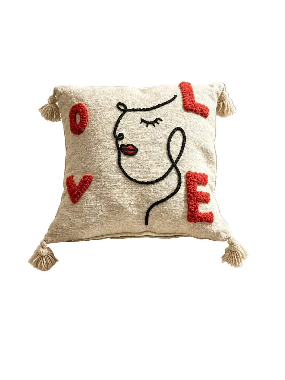 Coussin Brodé Visage et Lettrage "LOVE"