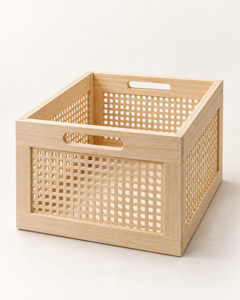 Caisse de rangement ajourée en bois naturel – 2 formats
