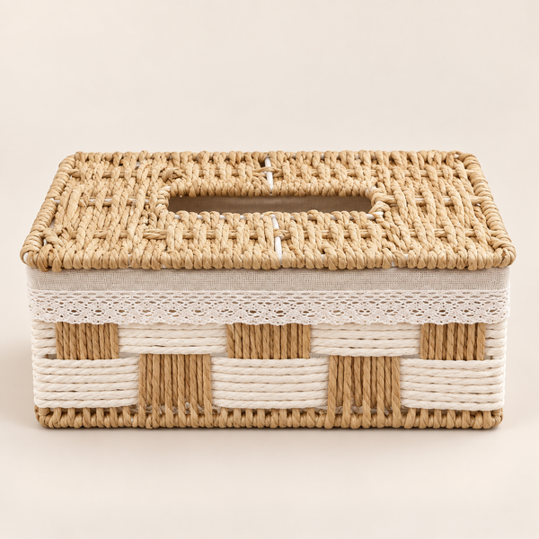 Boîte de rangement tressée avec couvercle