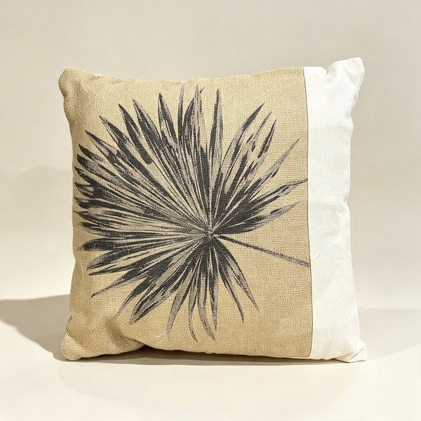 Coussin décoratif carré en jute avec motif palmier gris