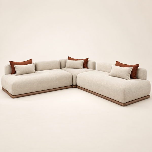 Canapé d'angle modulable Socle : simplicité chaleureuse en beige sable