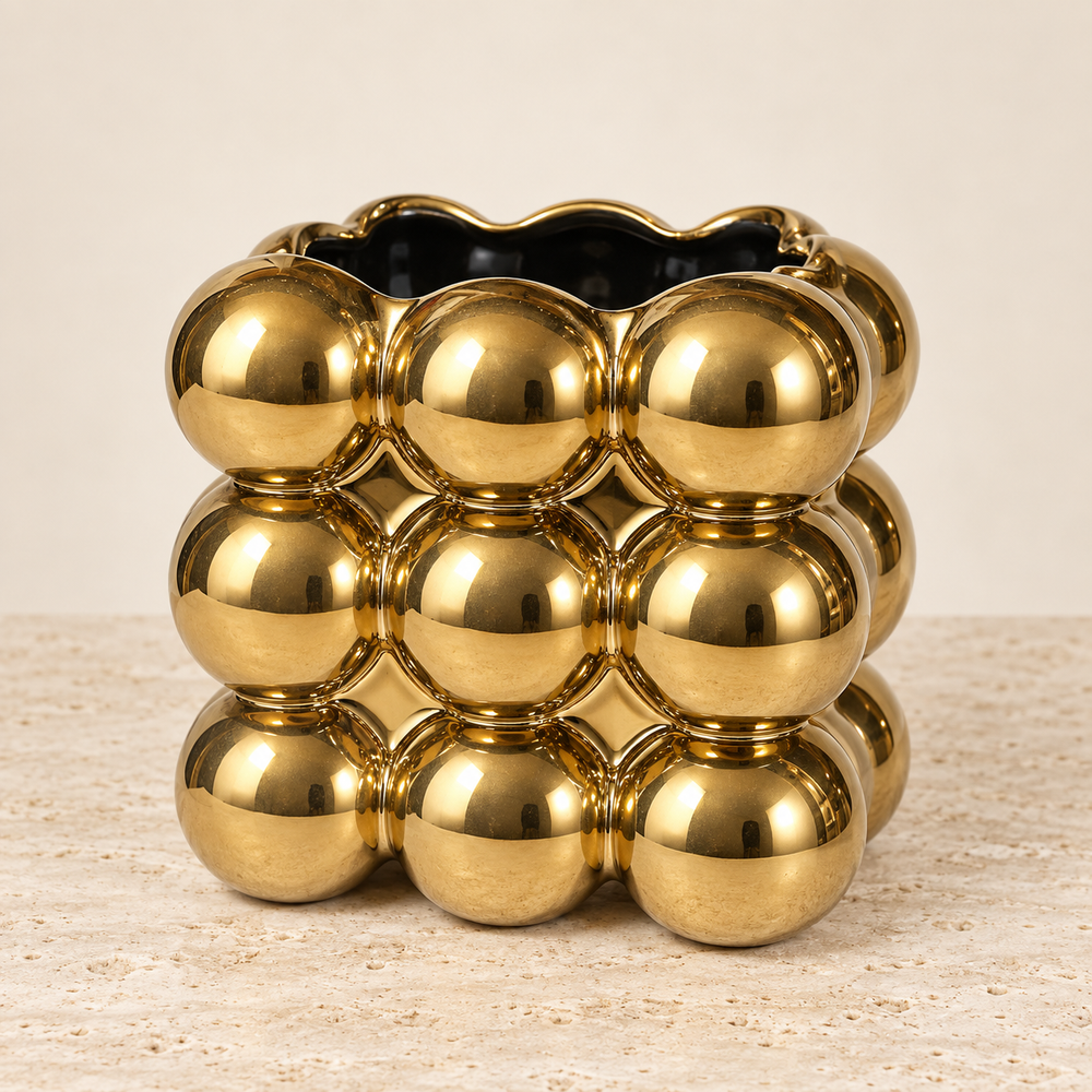 Cache-pot Sculptural Bulles Dorées