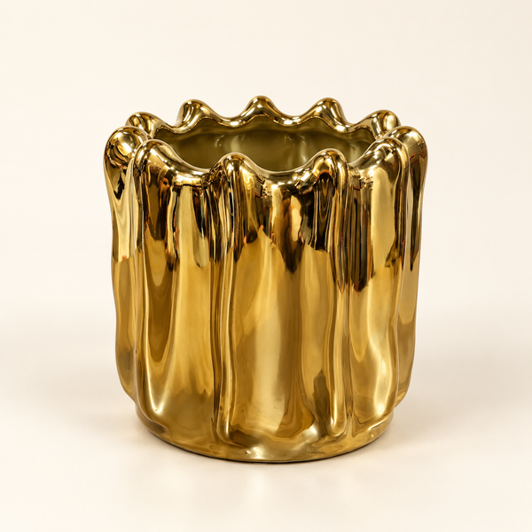 Cache-pot Céramique Doré Ondulé