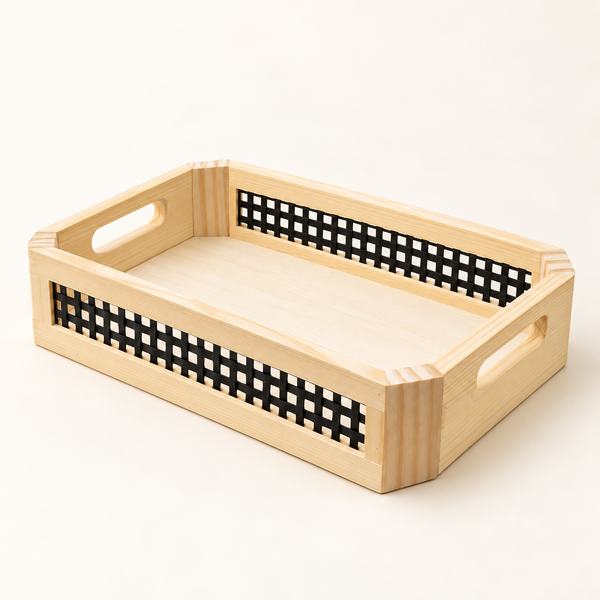 Plateau de Service Bois & Rotin – 3 Formats