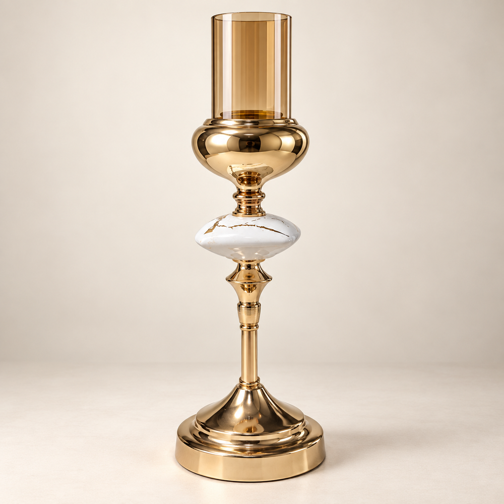 Bougeoir Élancé Doré & Verre Ambré – Éclat Royal