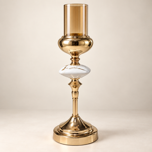 Bougeoir Élancé Doré & Verre Ambré – Éclat Royal