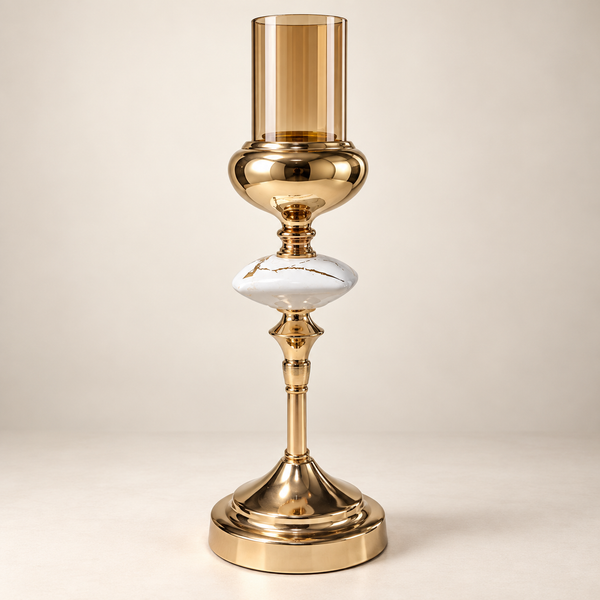 Bougeoir Élancé Doré & Verre Ambré – Éclat Royal