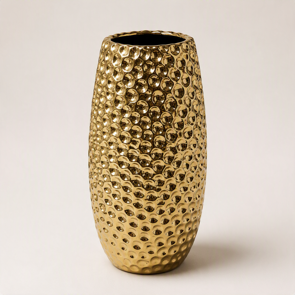 Textured Gold Oval Decorative Vase