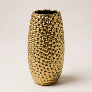 Textured Gold Oval Decorative Vase