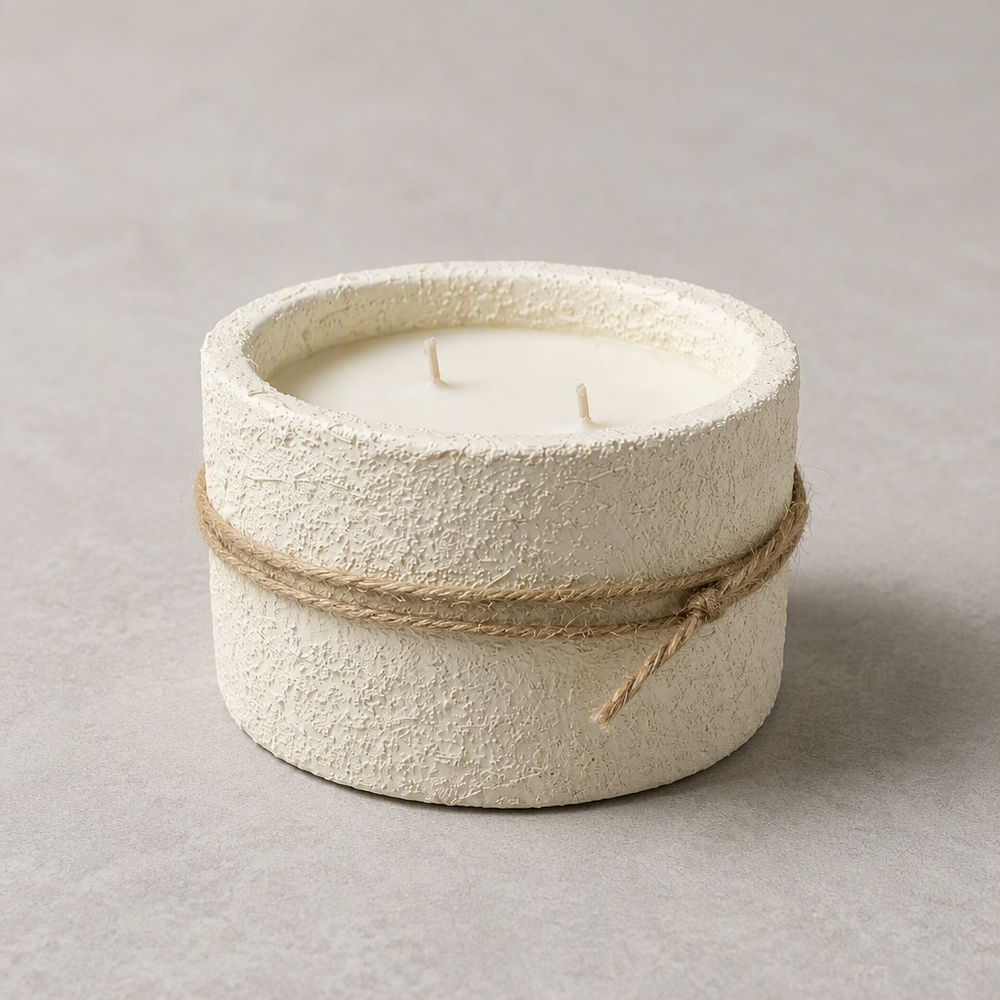Bougie Artisanale en Cire Naturelle – Effet Béton & Décoration Rustique