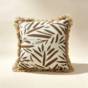 Coussin décoratif carré en coton et jute avec motif abstrait brun