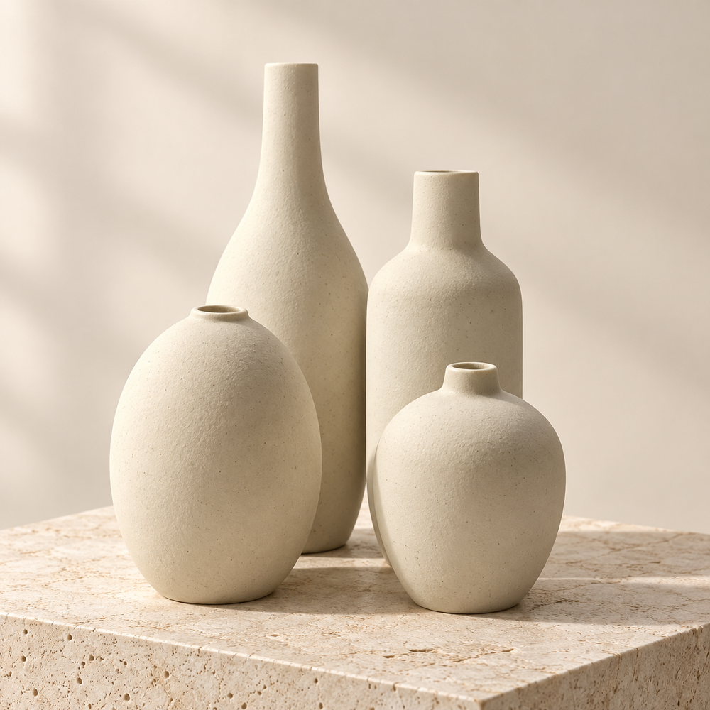 Collection de 4 Vases Ivoire – Formes Minimalistes