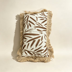 Coussin décoratif en lin et jute avec motif abstrait brun