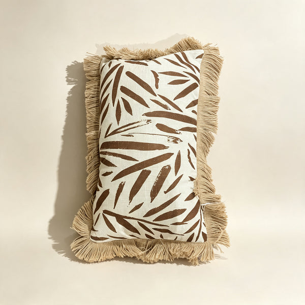 Coussin décoratif en lin et jute avec motif abstrait brun