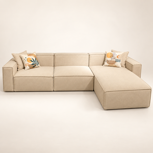 Canapé d'angle modulable beige avec méridienne – Style épuré & confort