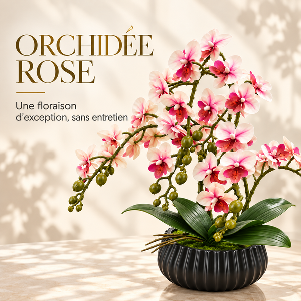 Orchidée Rose Artificielle – Pot Noir