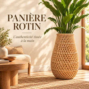 Vase panier en rotin tressé façon carafe – Style bohème naturel