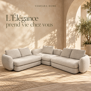 Canapé d'angle arrondi en tissu bouclé crème – Design doux & enveloppant