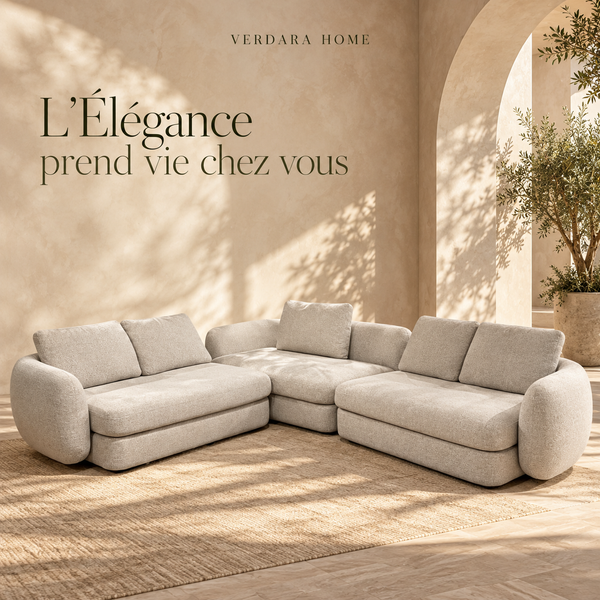 Canapé d'angle arrondi en tissu bouclé crème – Design doux & enveloppant