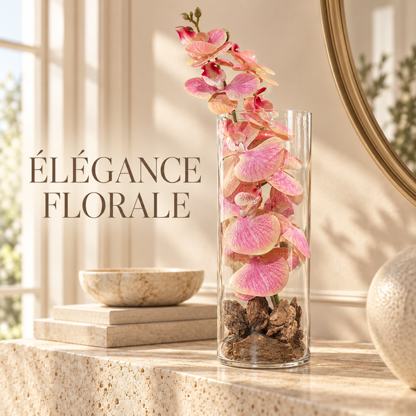 Orchidée rose sous cloche