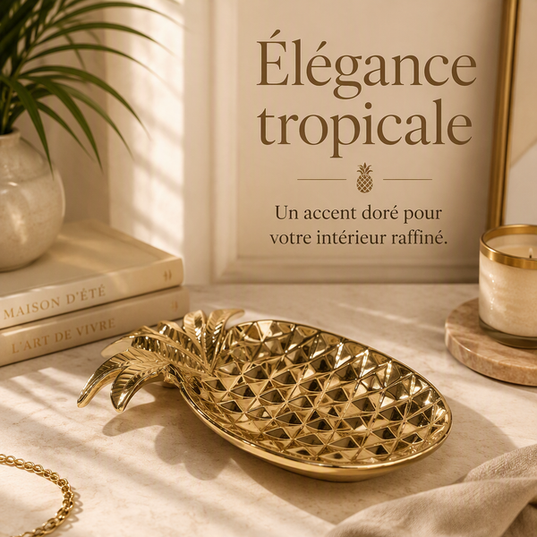 Plateau décoratif Ananas Doré – Élégance Tropicale