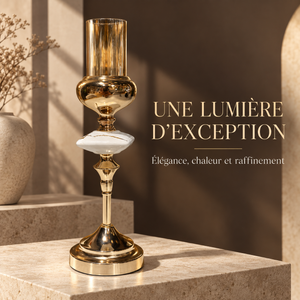 Bougeoir Élancé Doré & Verre Ambré – Éclat Royal