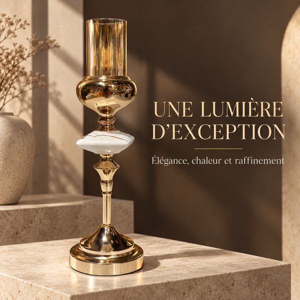 Bougeoir Élancé Doré & Verre Ambré – Éclat Royal
