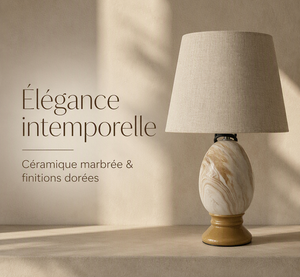 Lampe de Table en Céramique Marbrée et Base Dorée