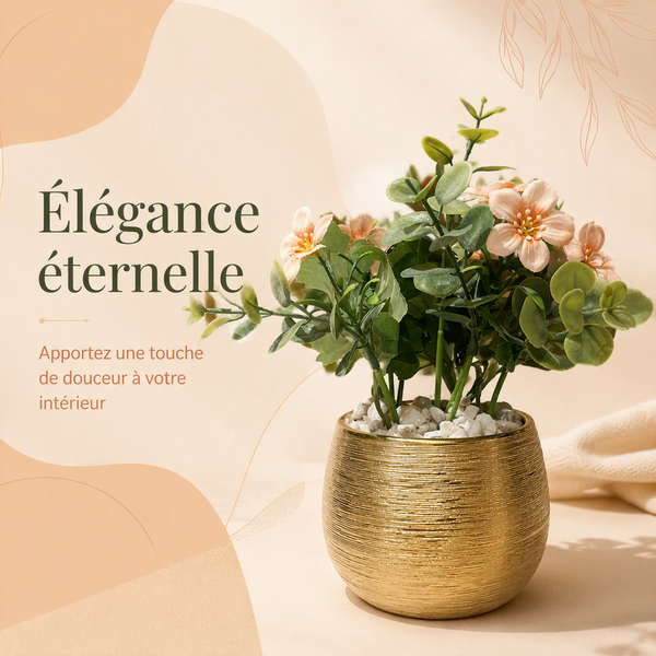 Pot Doré avec Fleurs Artificielles