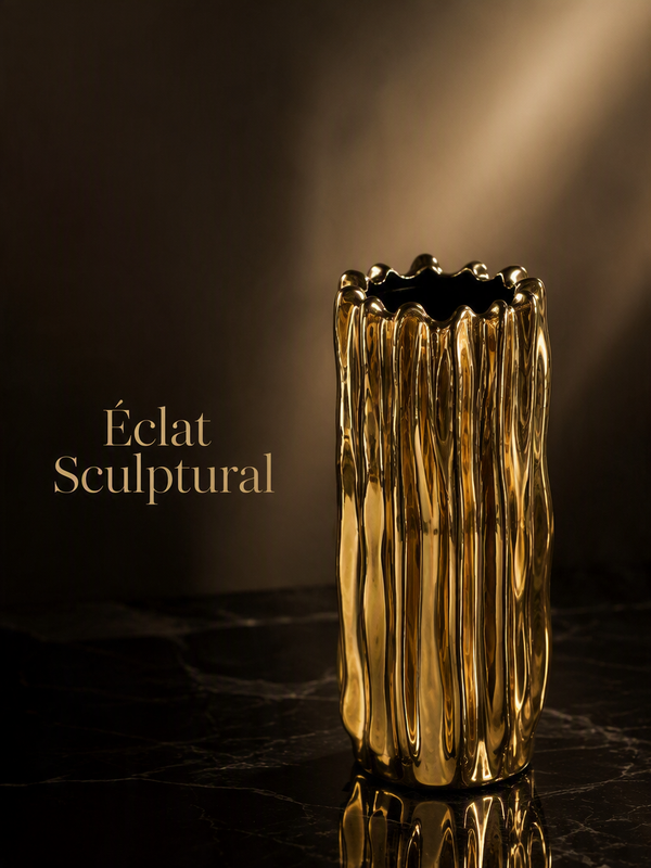 Vase sculptural doré à ouverture organique