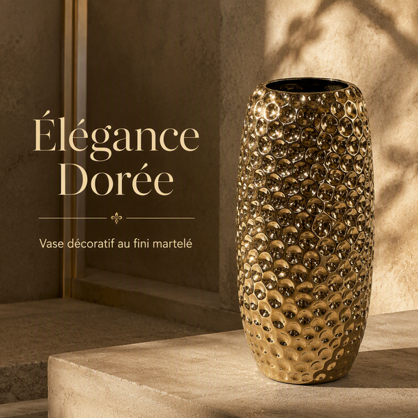 Textured Gold Oval Decorative Vase